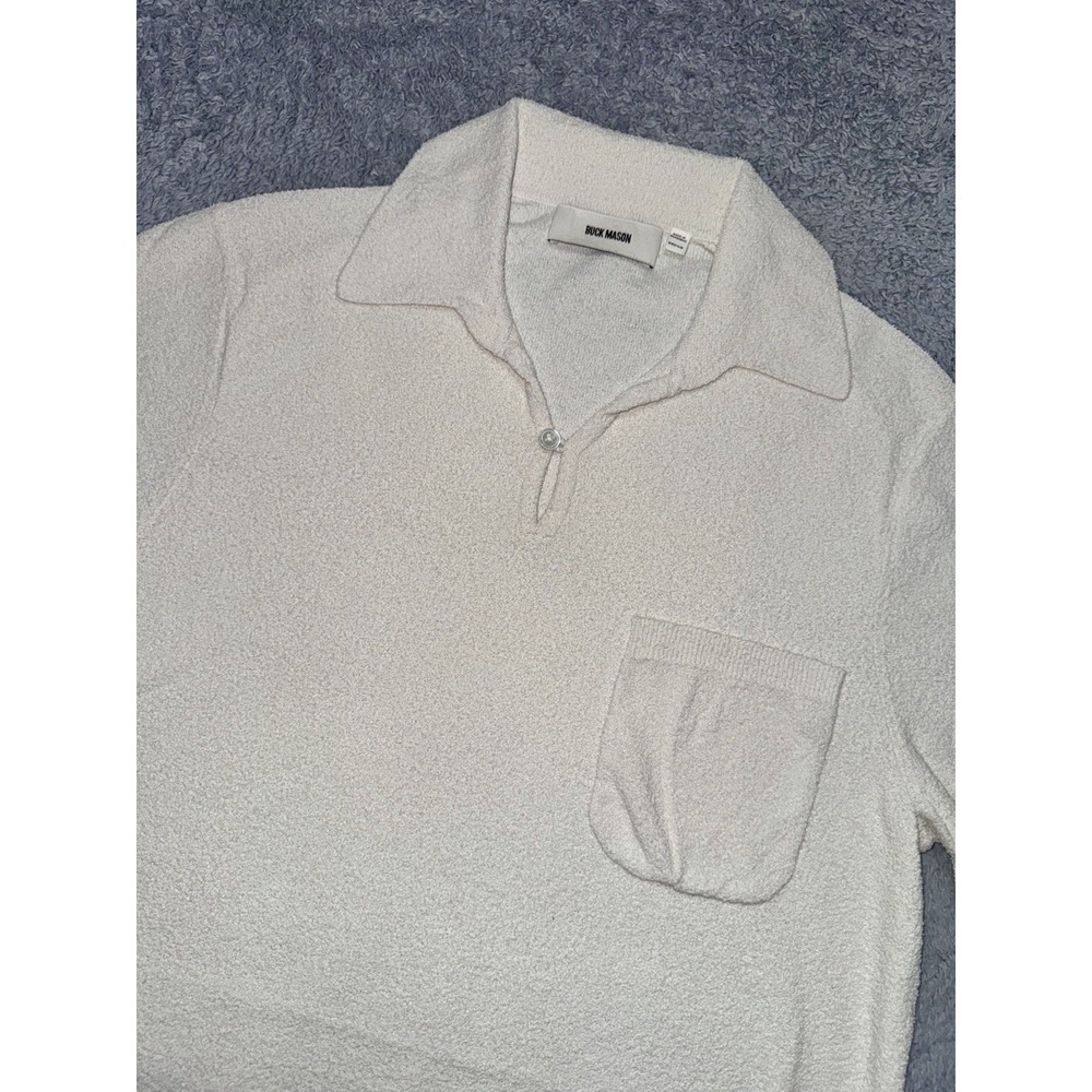 Buck Mason Men's Medium Ivory Cotton Loop Terry Cloth Polo Shirt